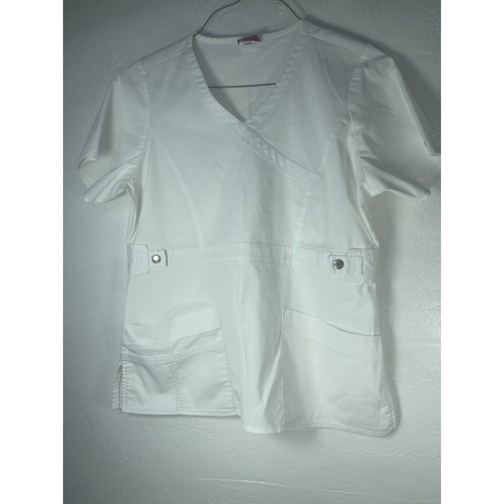 Dickies Medical Short Sleeve V-Neck Scrub Top Fit Women's Size XL White Pockets - Picture 6 of 11